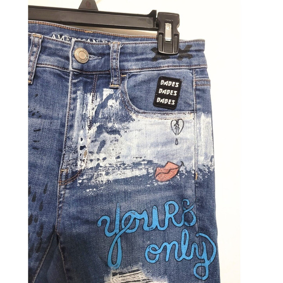 American Eagle Super Stretch Hi Rise Jegging Womens Size 2 Graffiti Destroyed - Picture 3 of 16